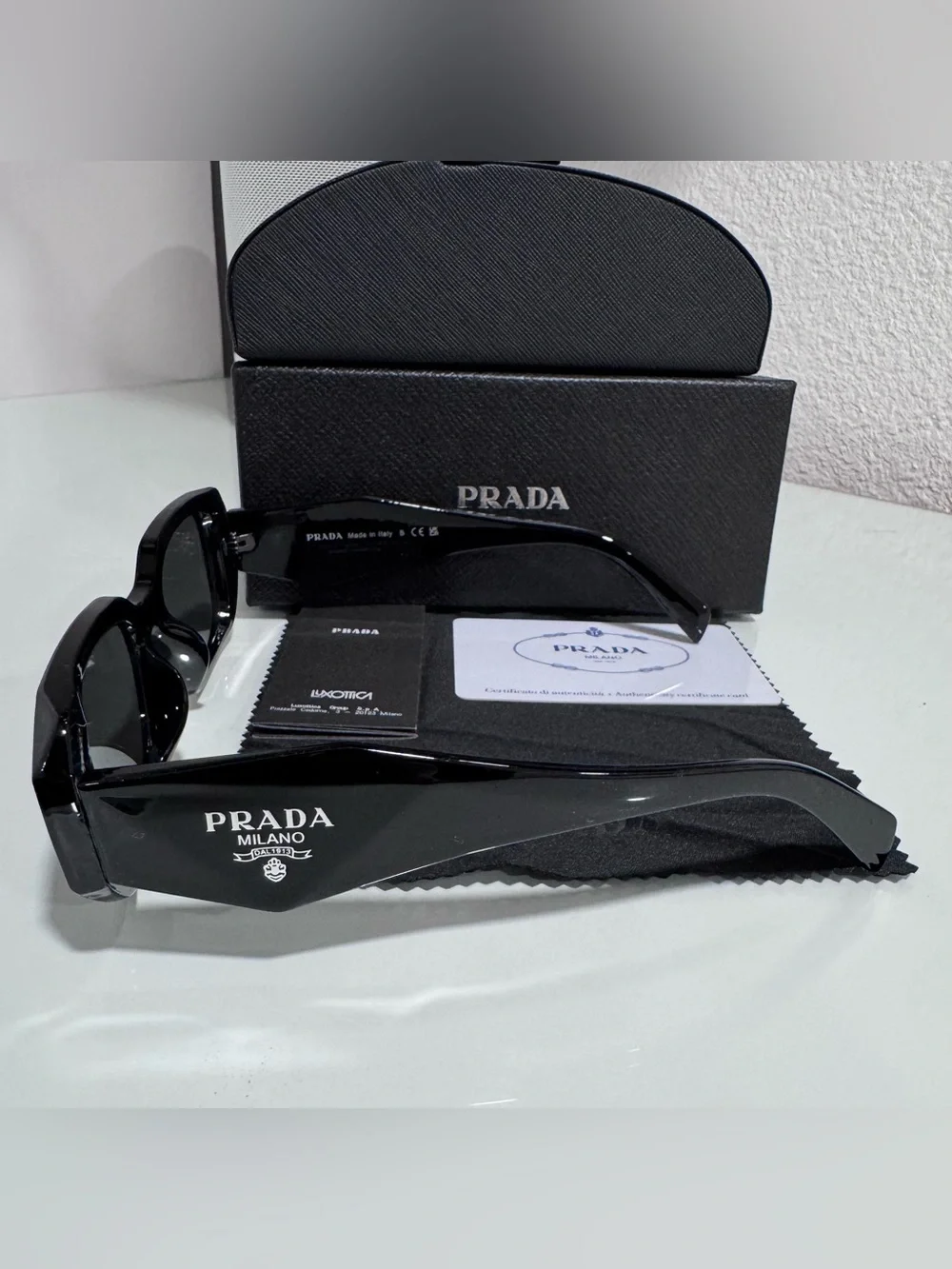 Prada Glossy Black Logo Sunglasses with Case